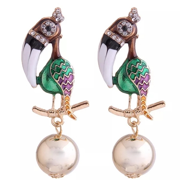 Green Birds Summer Earrings - Picture 1 of 5